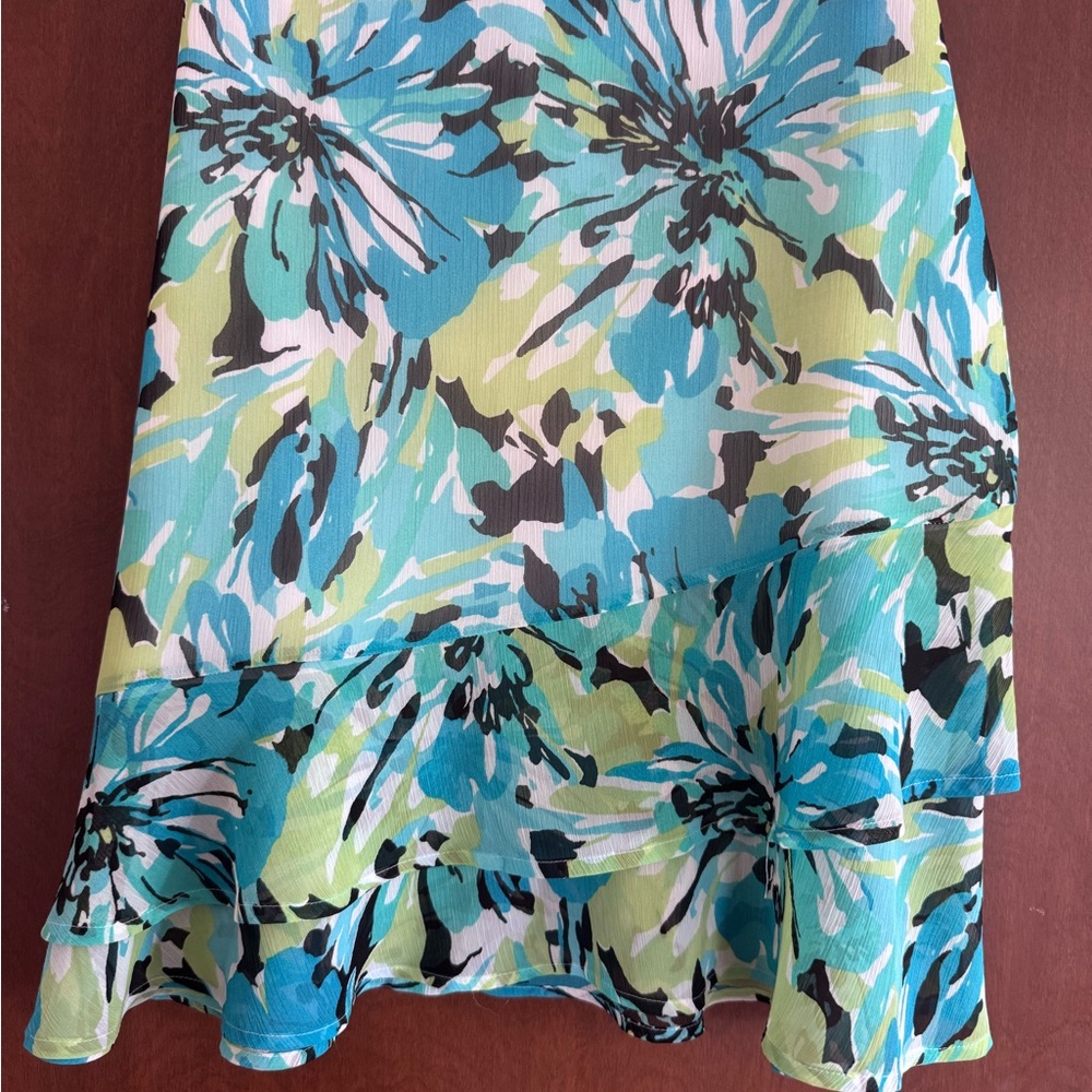 Cato Floral Midi Skirt - Blue, Green, Black, White